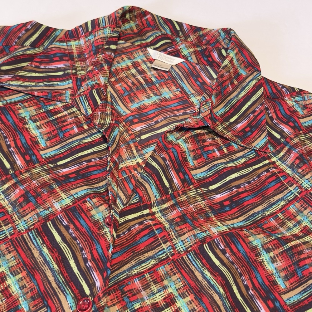 Retro Christopher banks top L red psychedelic Geo Funky point collar 70s Groovy